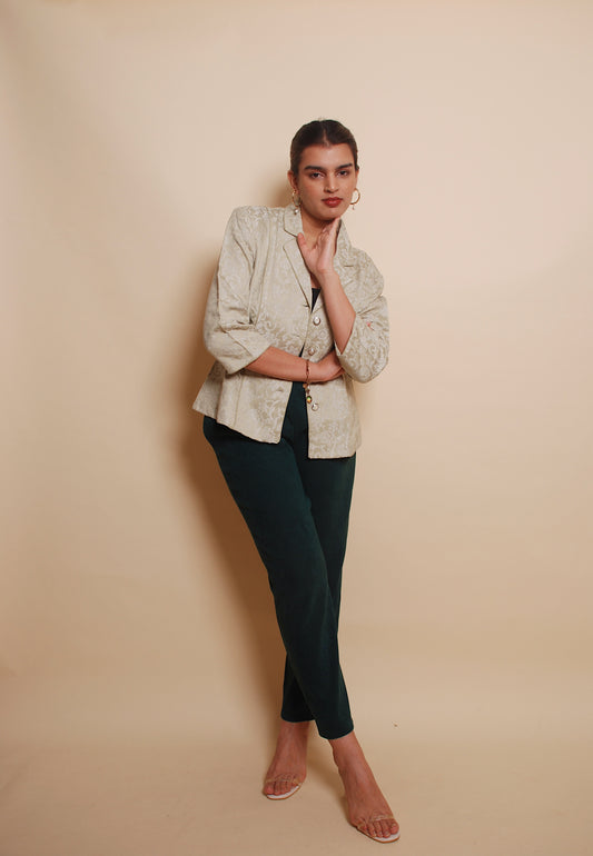 Pistachio green embroidered blazer