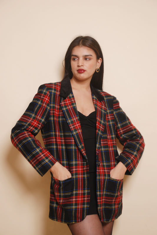 Red checkered wool blazer