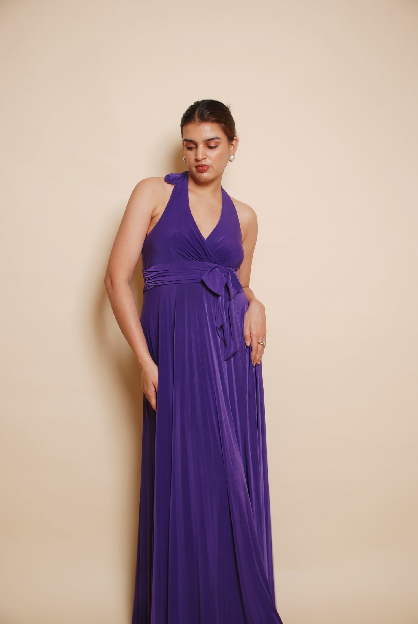 Vintage purple halter pleated gown