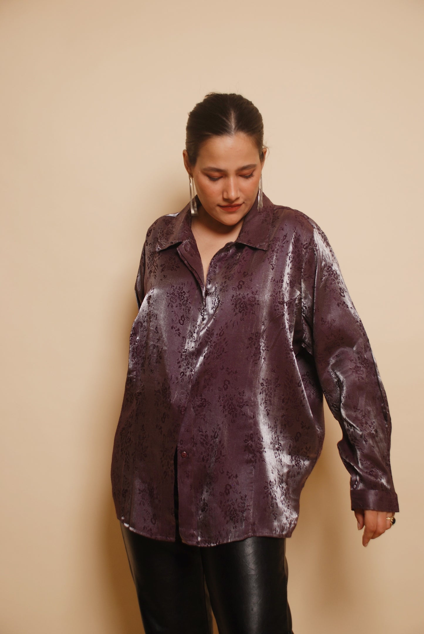 Vintage plum metallic floral shirt