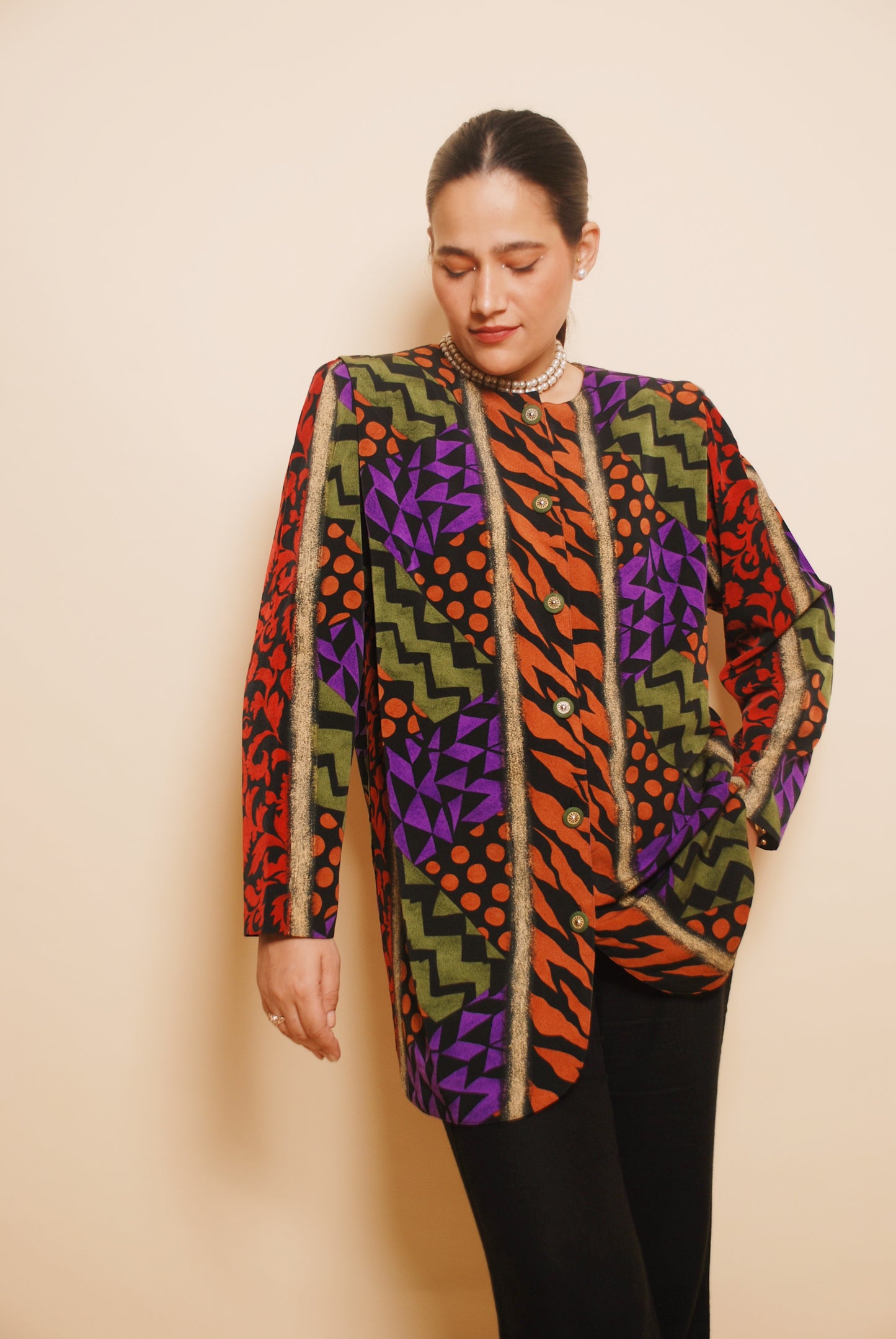 Vintage multicolour printed long jacket