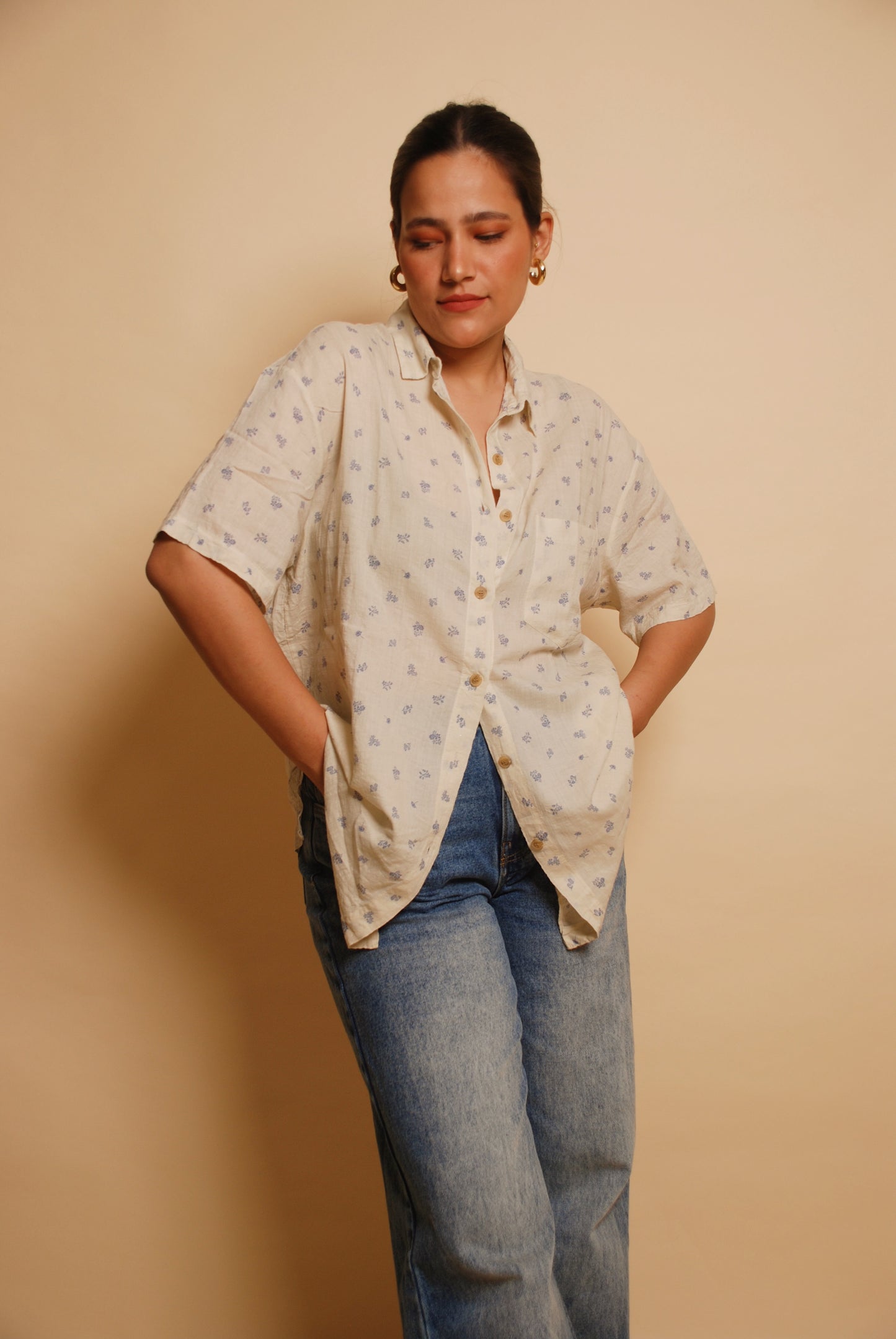 Cream cotton floral shirt