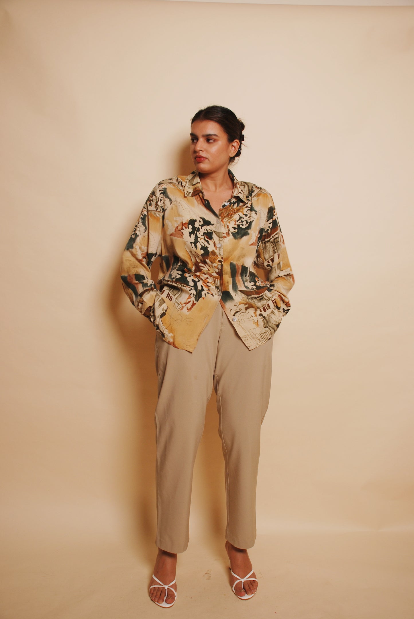 Beige & brown printed shirt