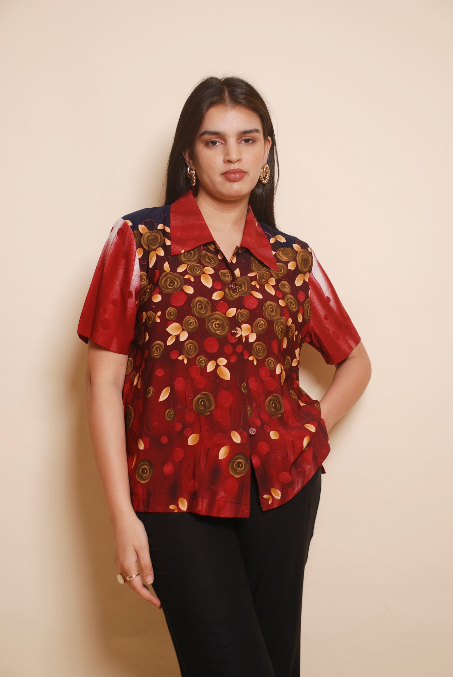 Maroon floral printed shirt