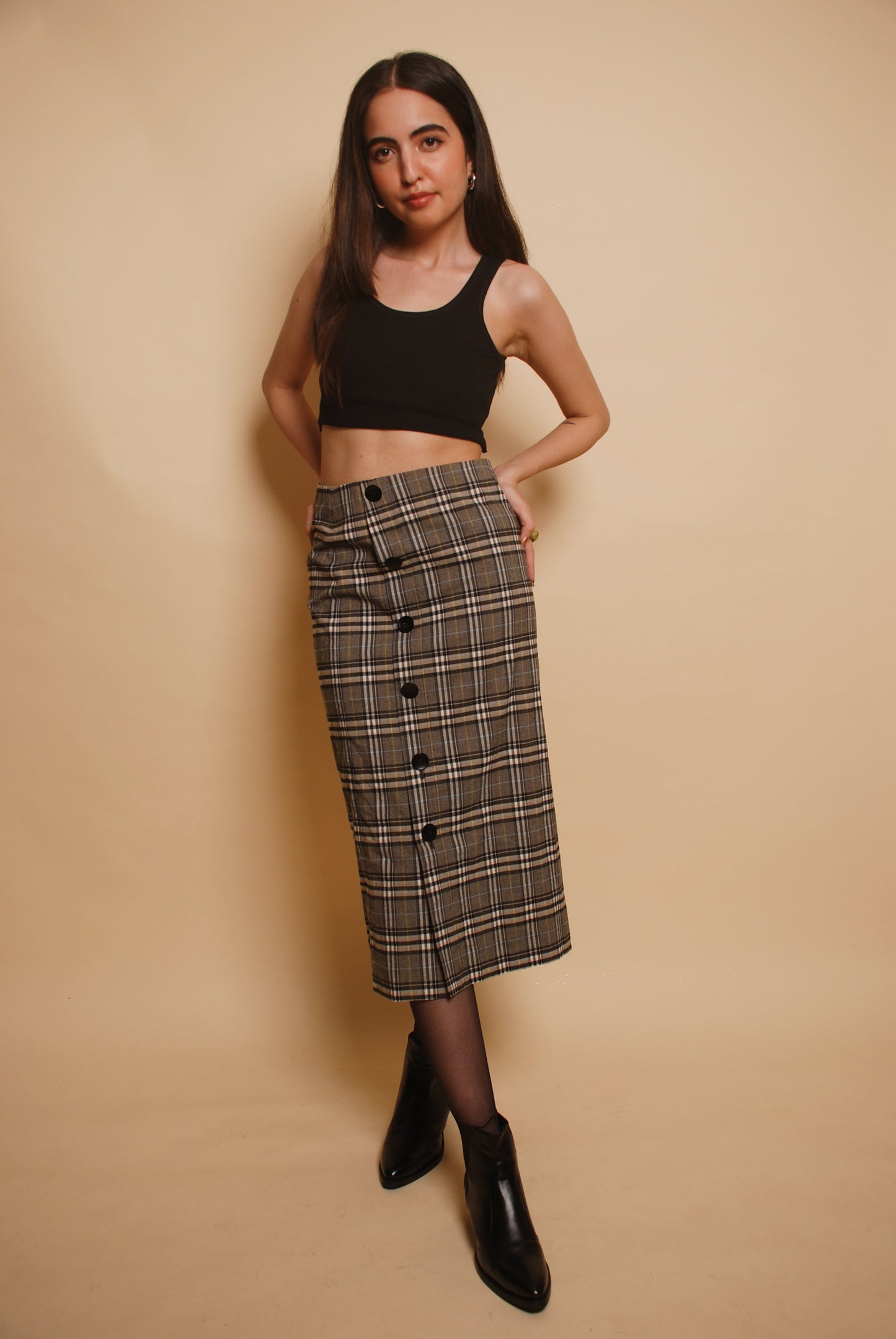 Grey checkered midi skirt