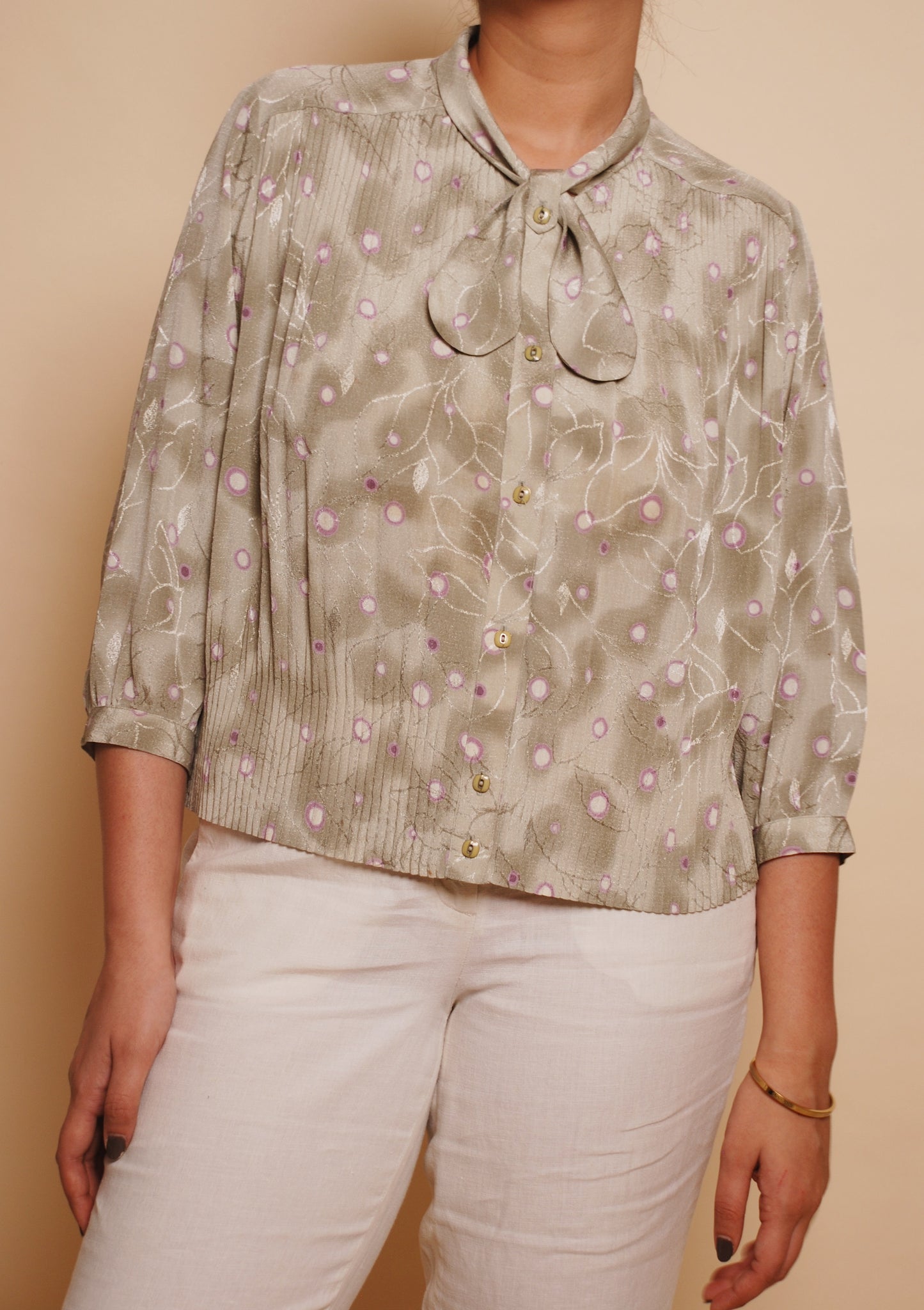 Green printed short sleeve blouse