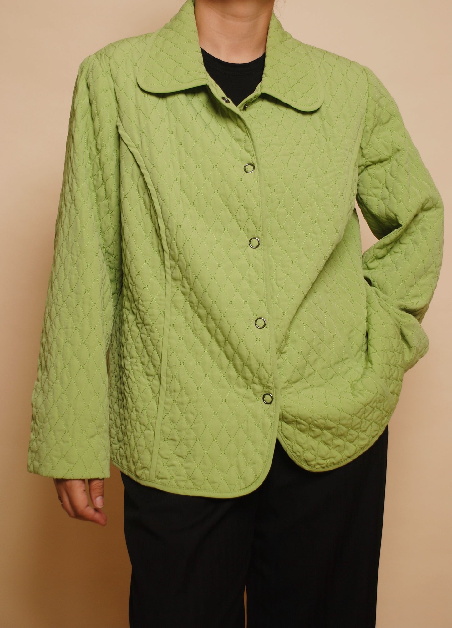 Green full sleeve quilted jacket