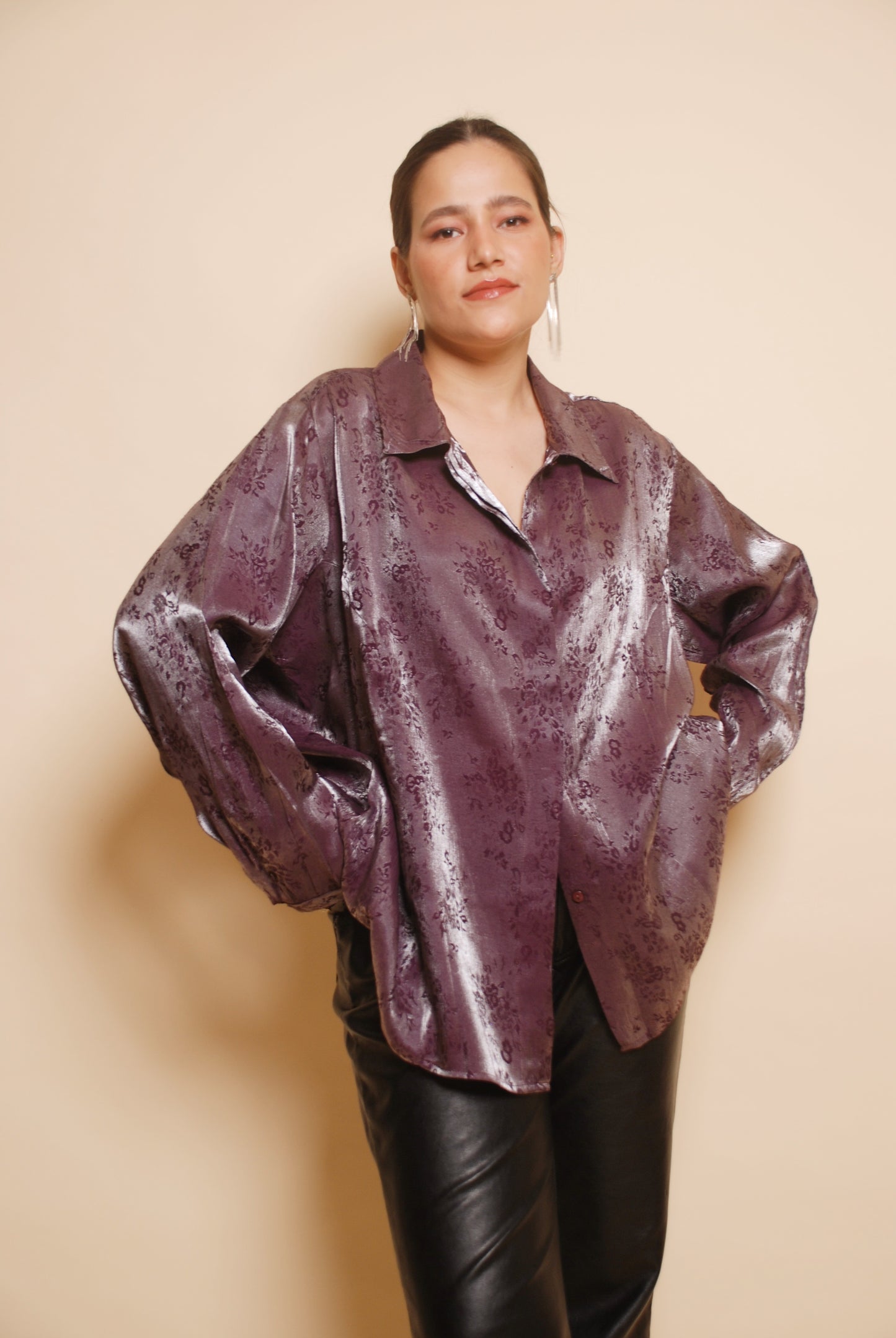 Vintage plum metallic floral shirt