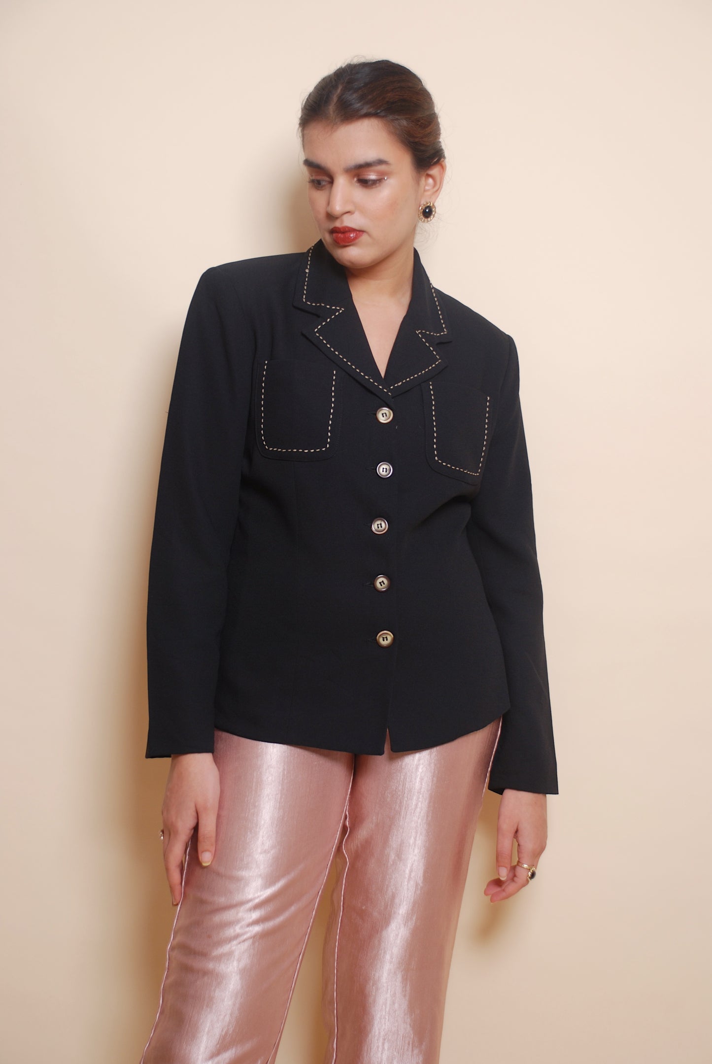 Black reverse stitch blazer