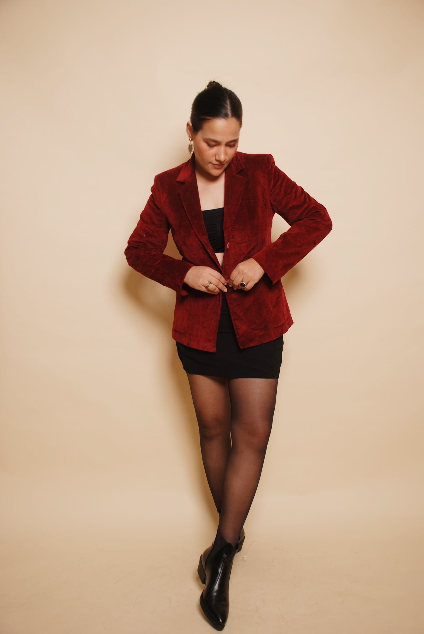 Wine red two-button corduroy blazer