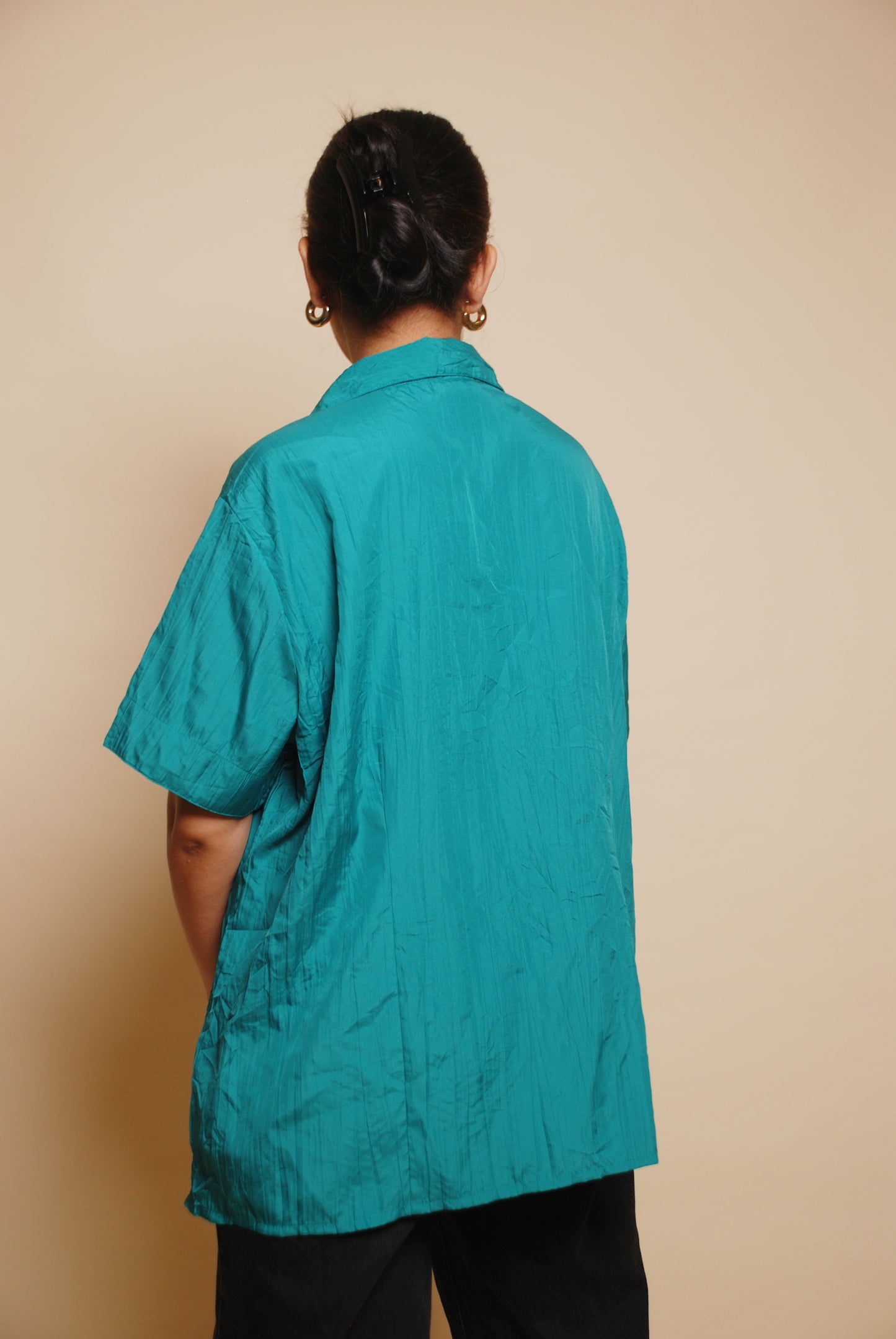 Sea green textured short sleeve shirt