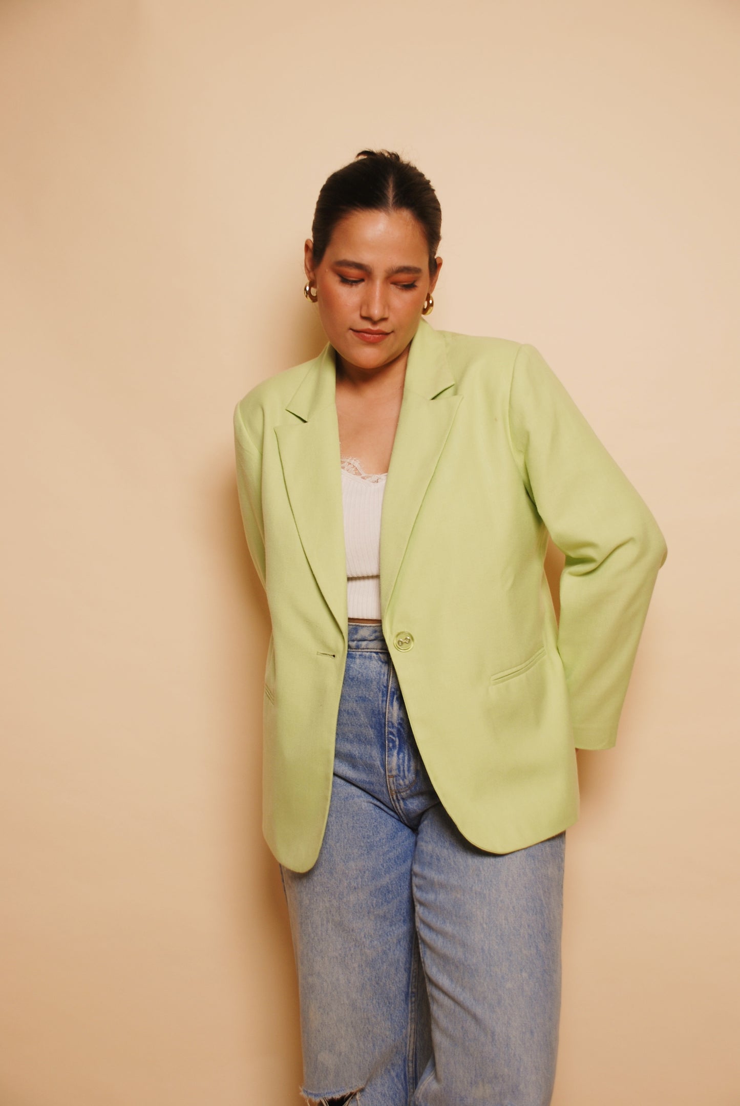 Vintage bright green one button blazer