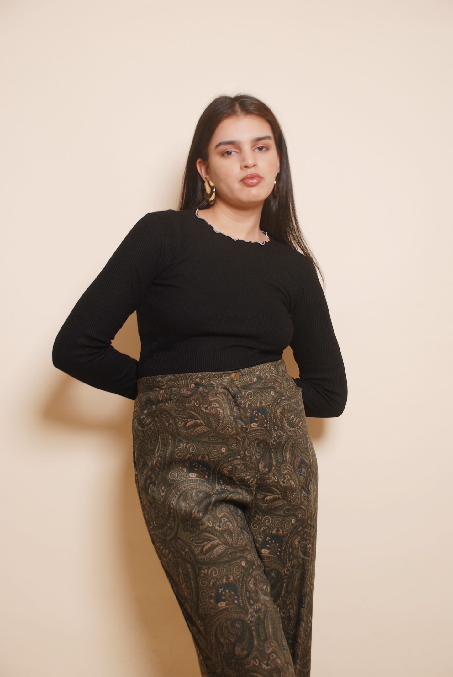 Vintage moss green printed pants