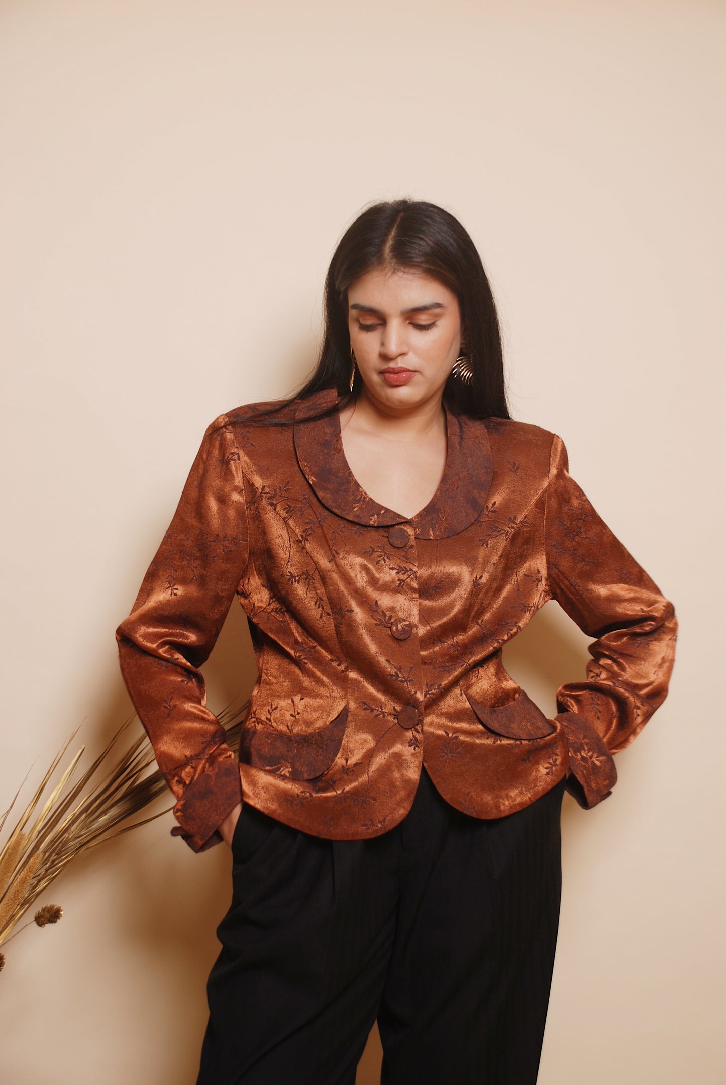 Vintage metallic brown floral blazer