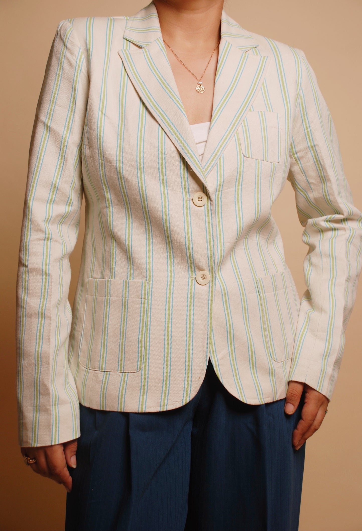 Vintage white striped two button blazer