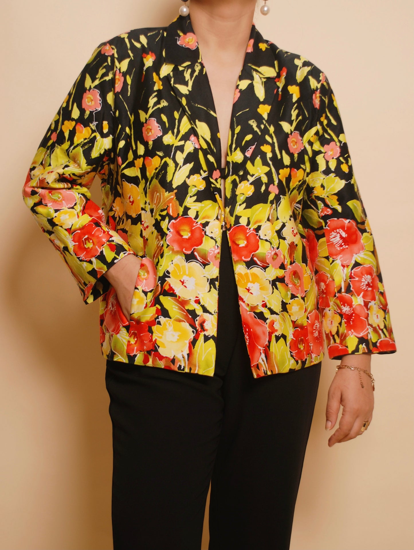 Black and orange floral blazer