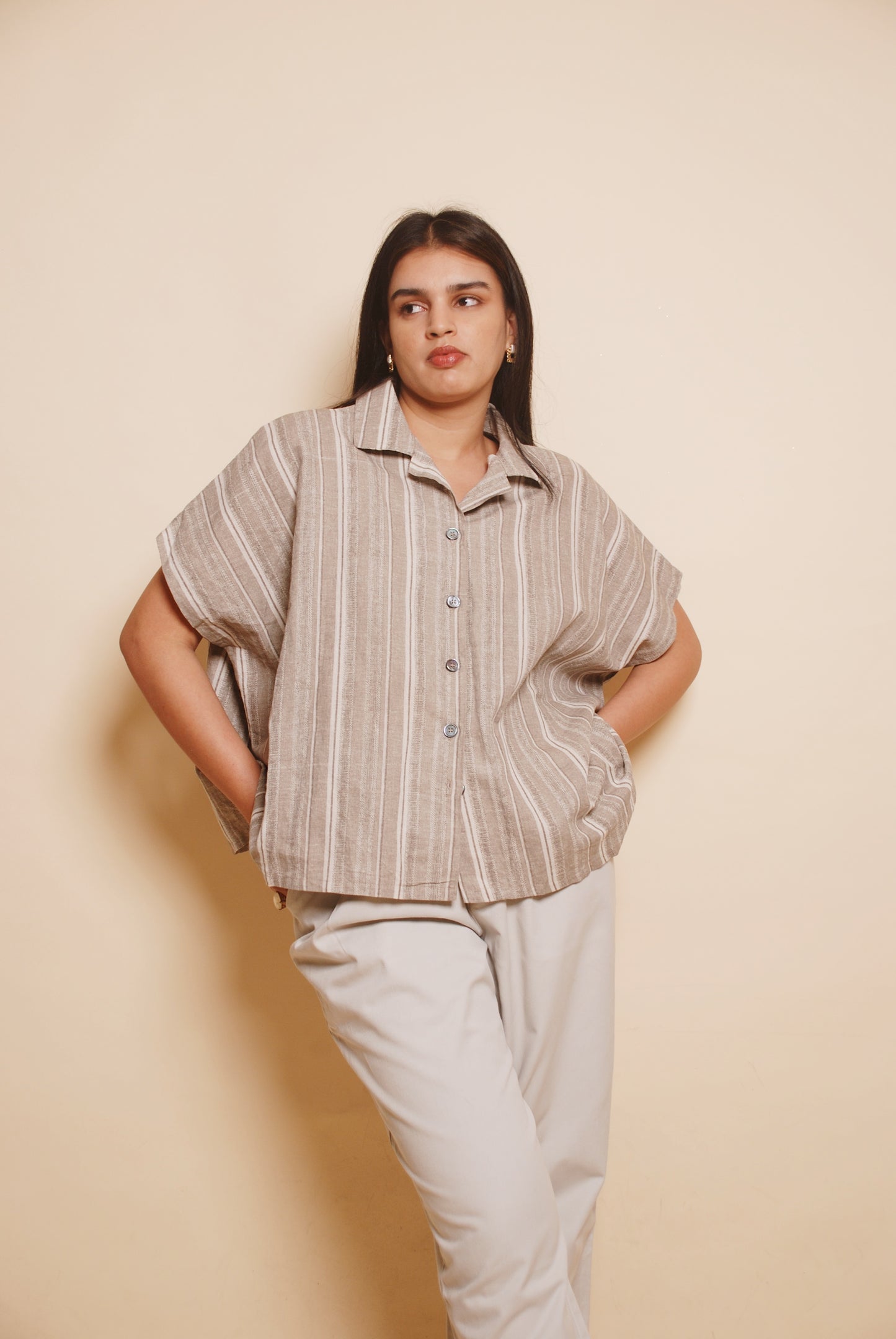 Grey striped drop shoulder shirt