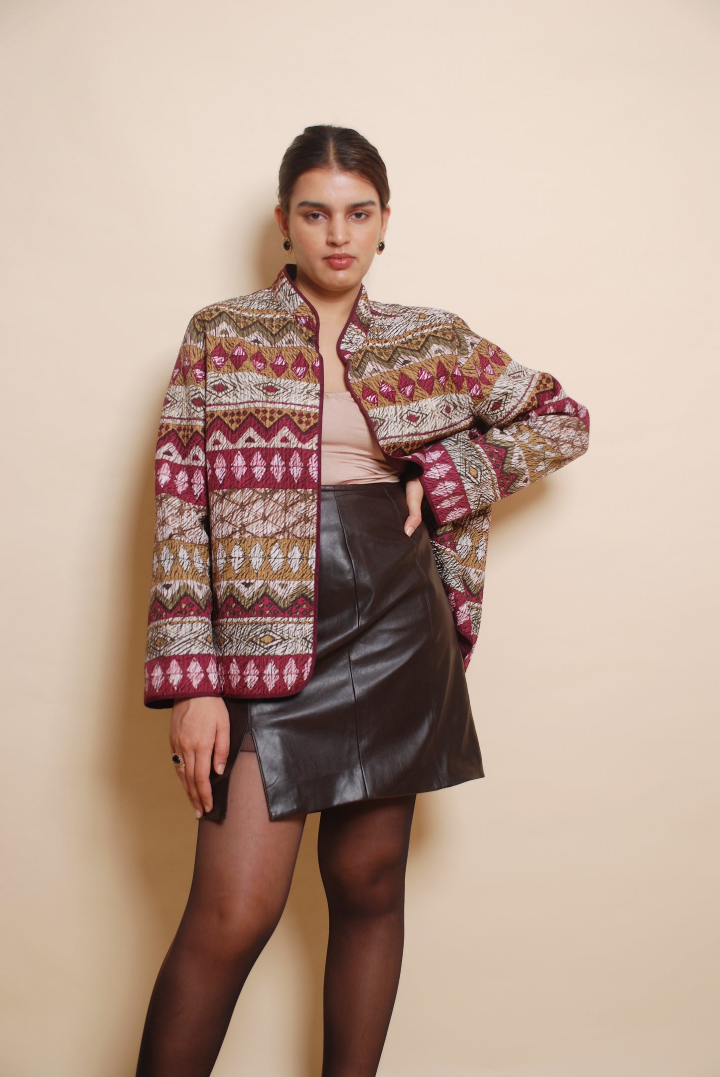 Multicolour aztec print open jacket