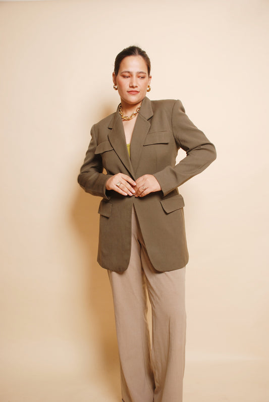 Vintage military green long blazer