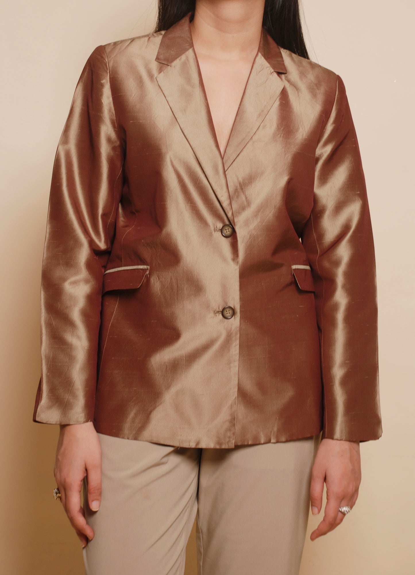 Bronze metallic full sleeve blazer