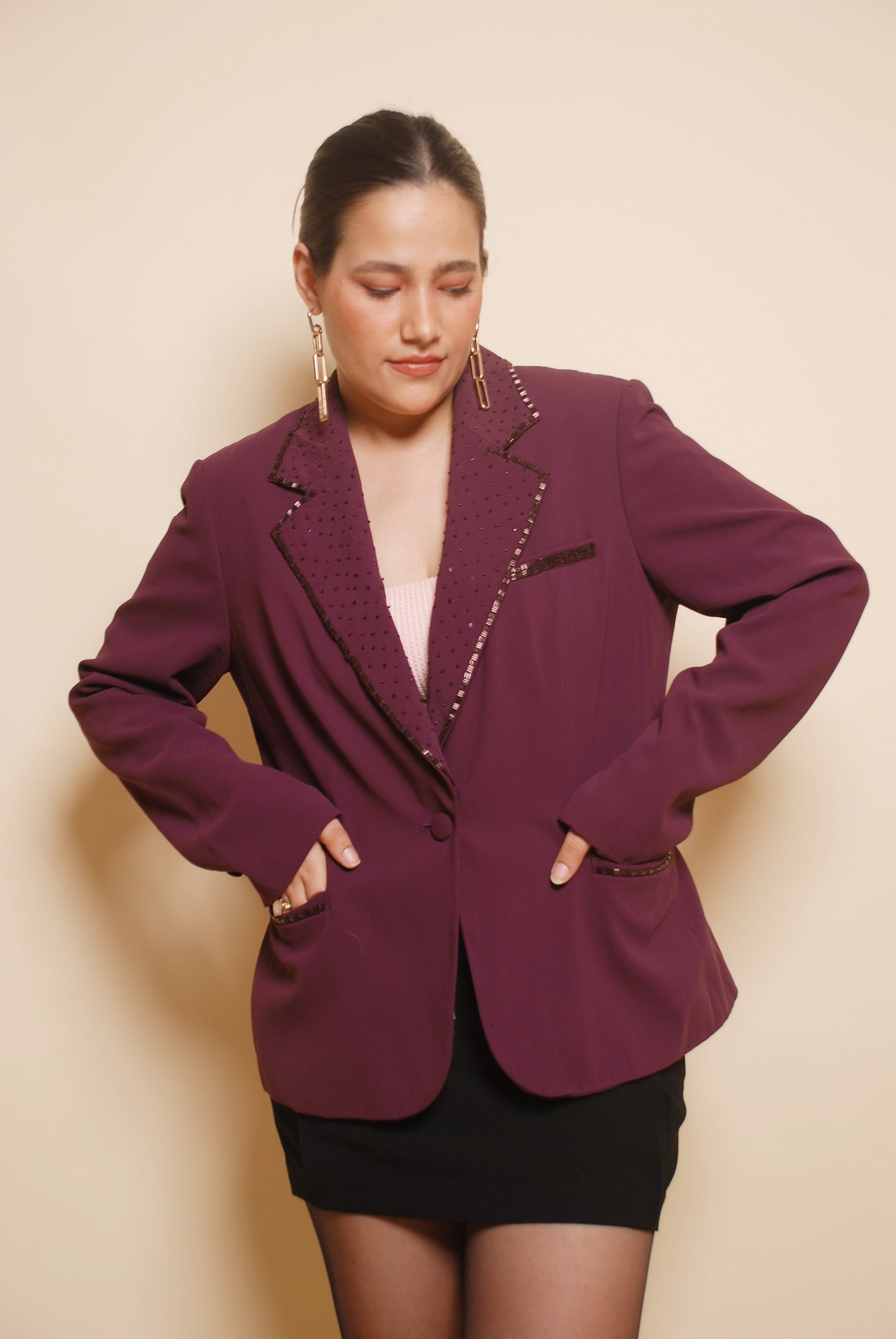 Vintage grape purple embellished blazer