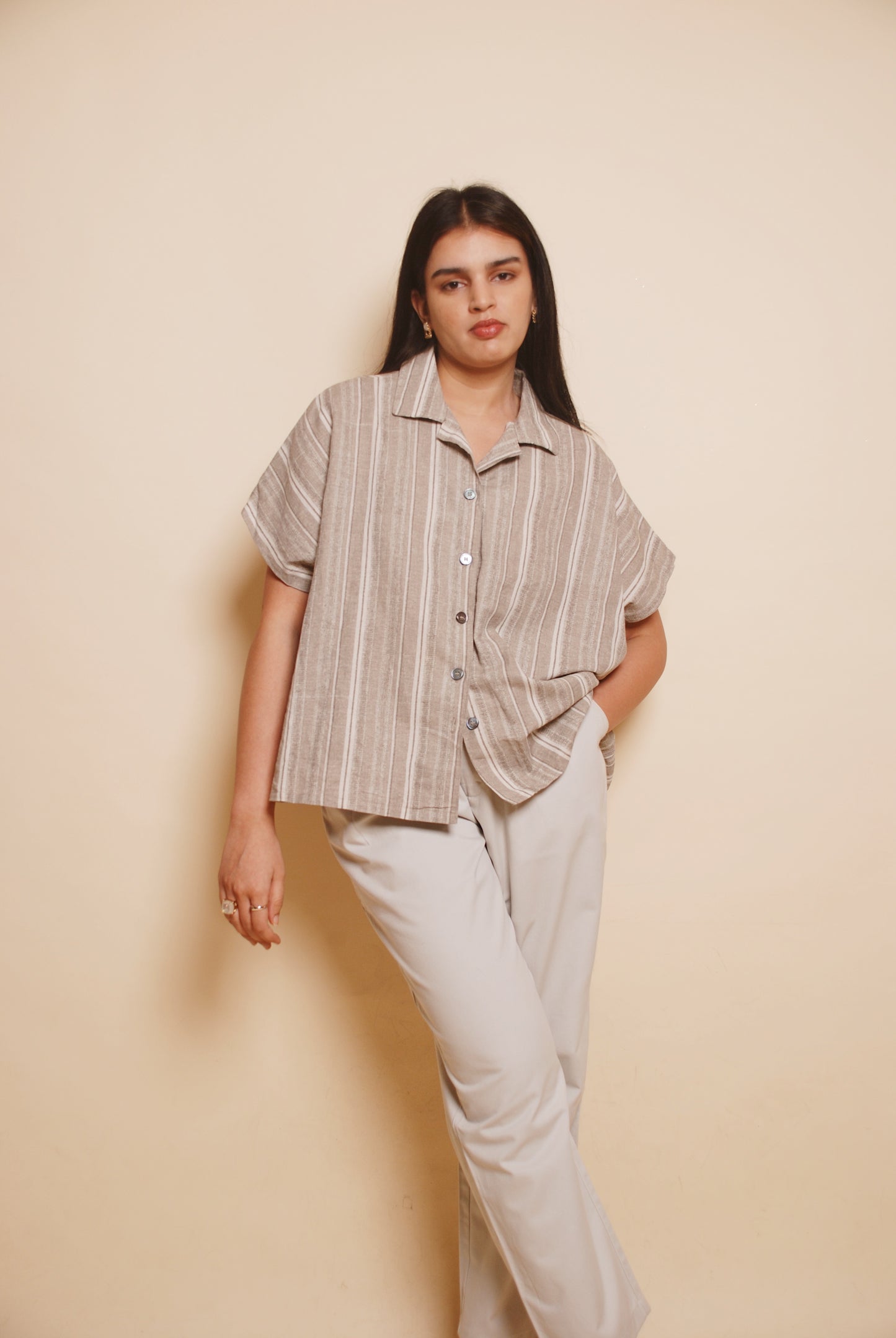 Grey striped drop shoulder shirt