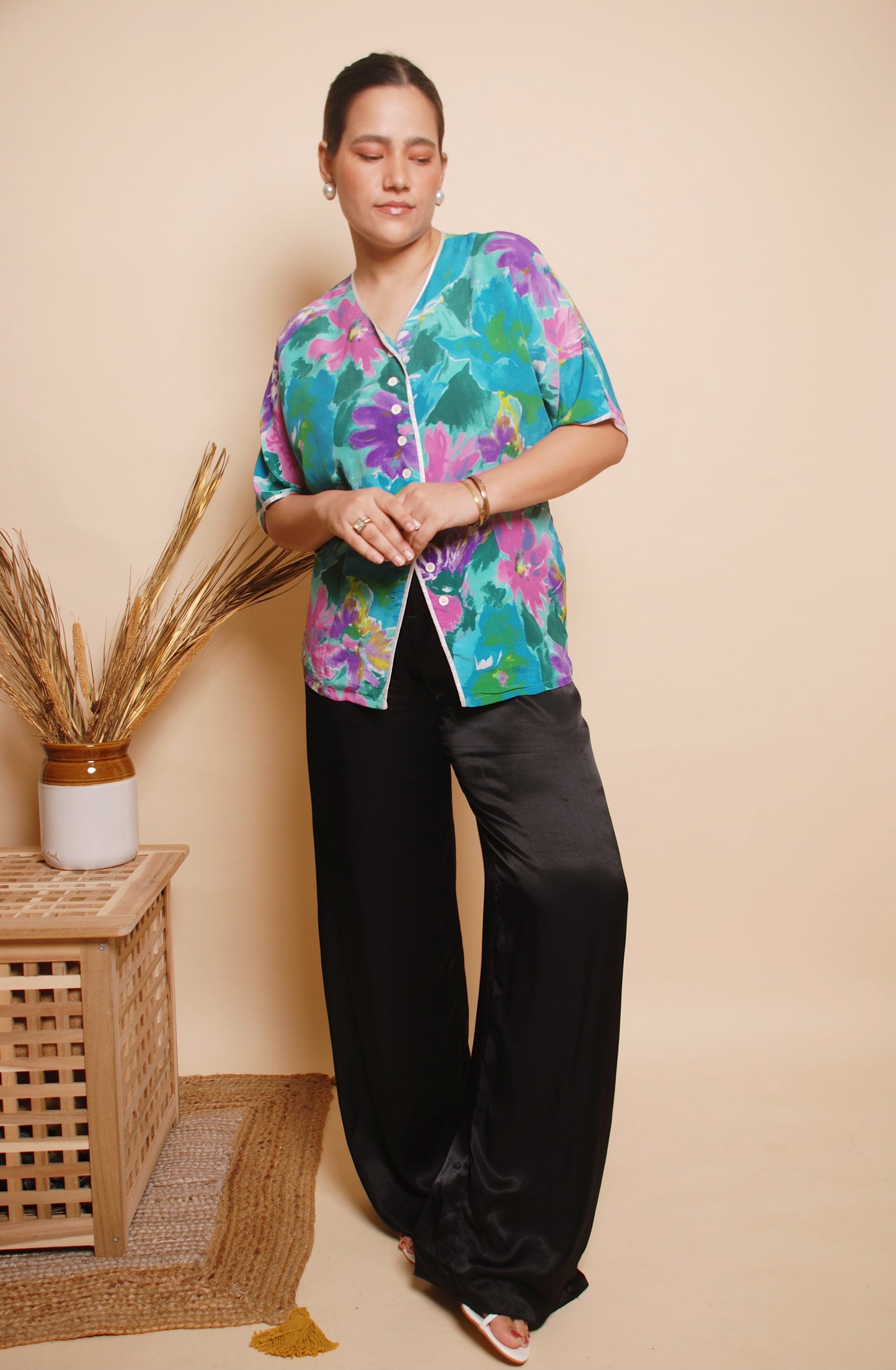 Multicolour floral v-neck blouse