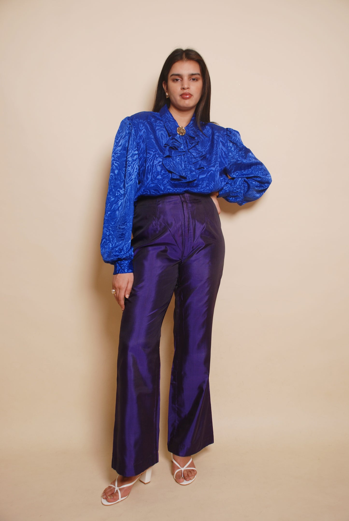 Blue metallic high waist pants