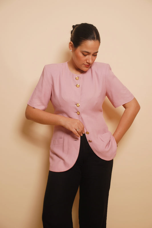 Vintage powder pink short sleeve blazer