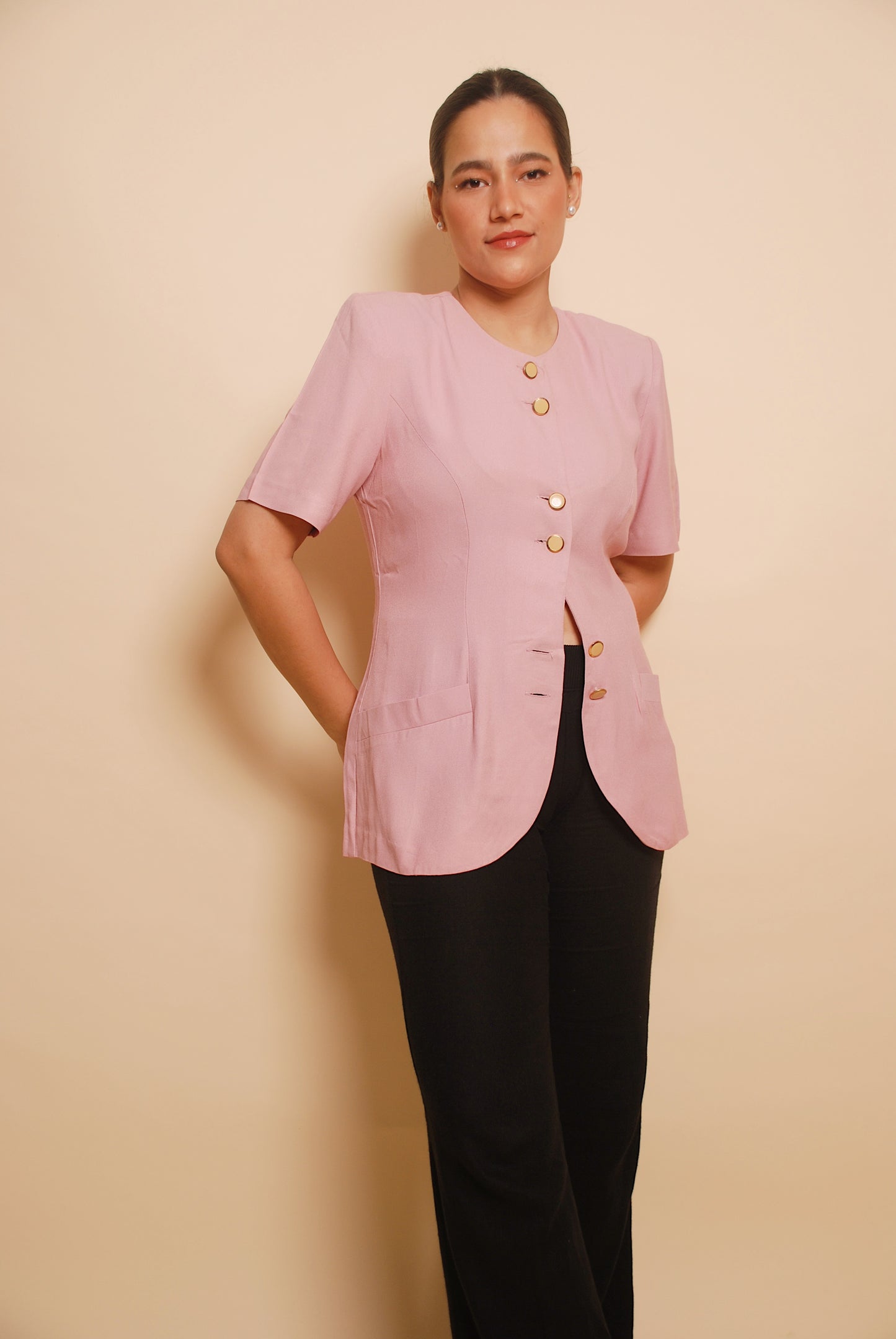 Vintage powder pink short sleeve blazer