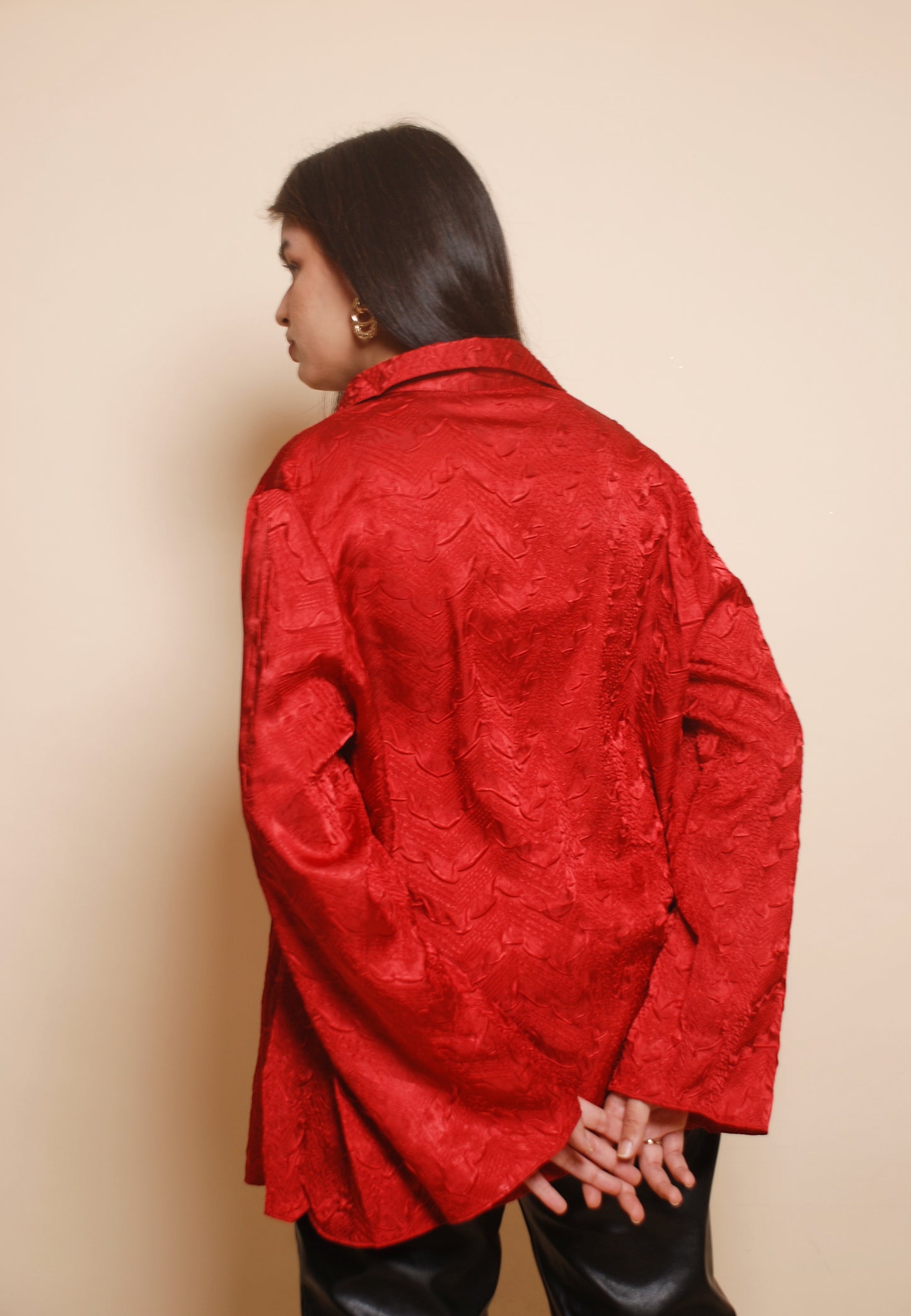 Metallic red textured shirt