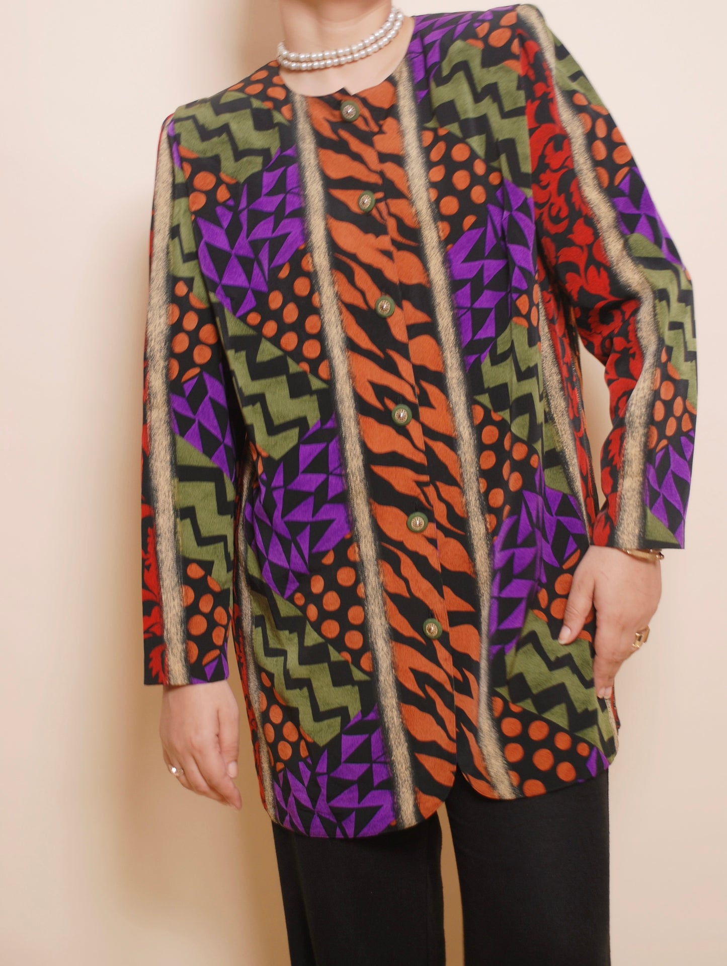 Vintage multicolour printed long jacket