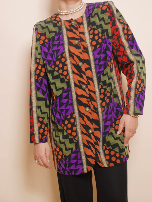 Vintage multicolour printed long jacket