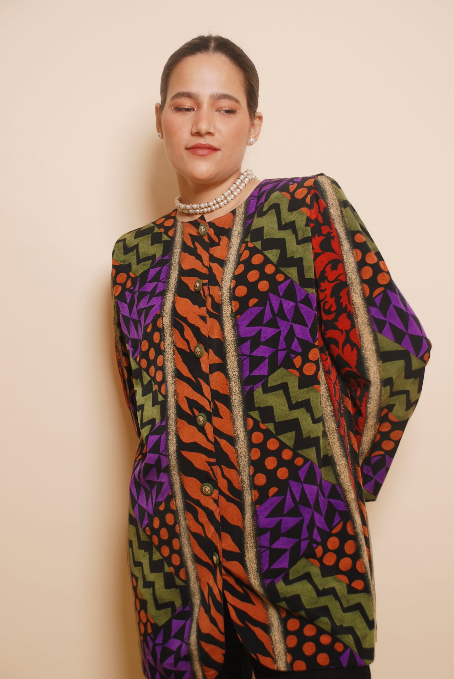 Vintage multicolour printed long jacket