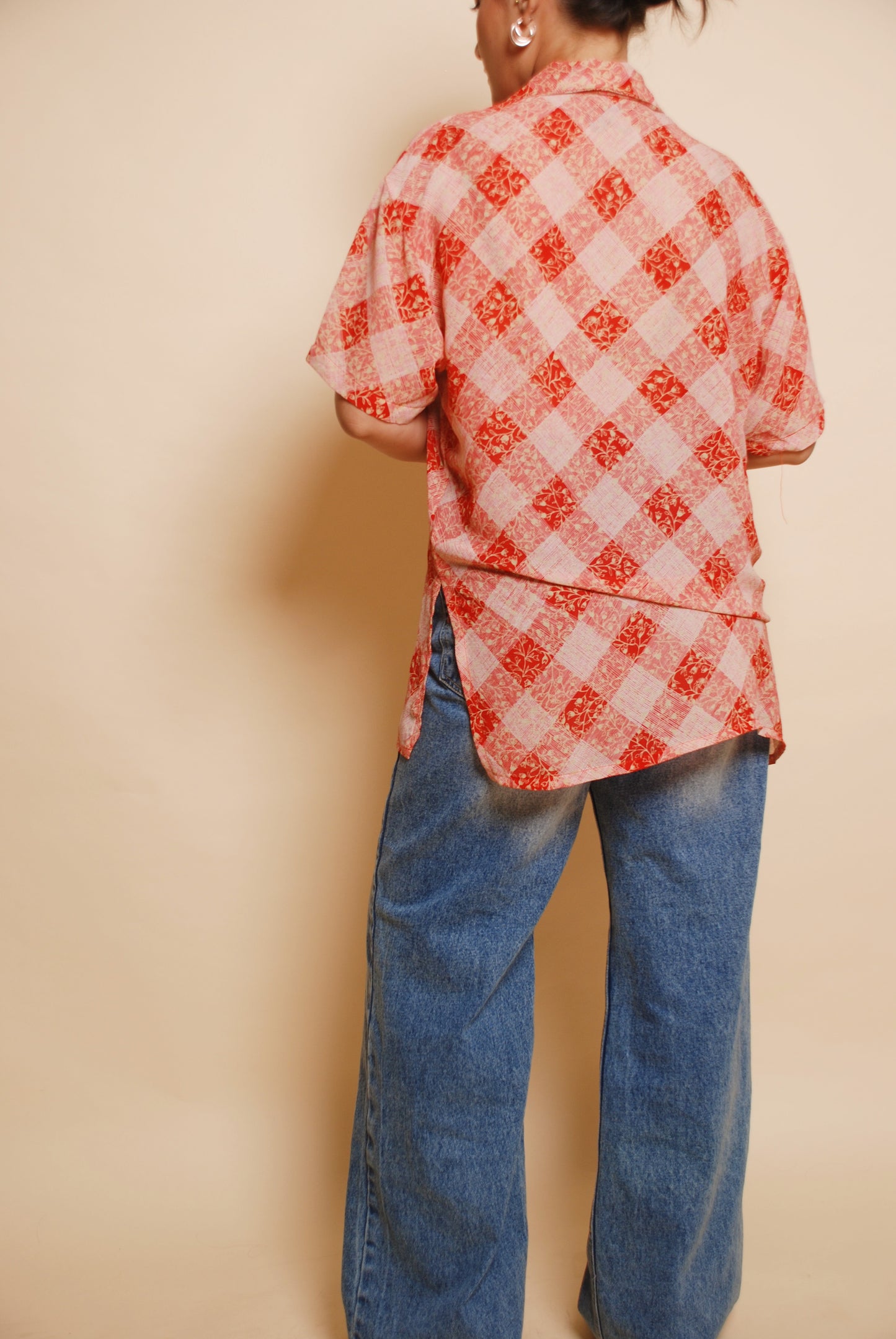 Red printed shirt with ornamental buttons