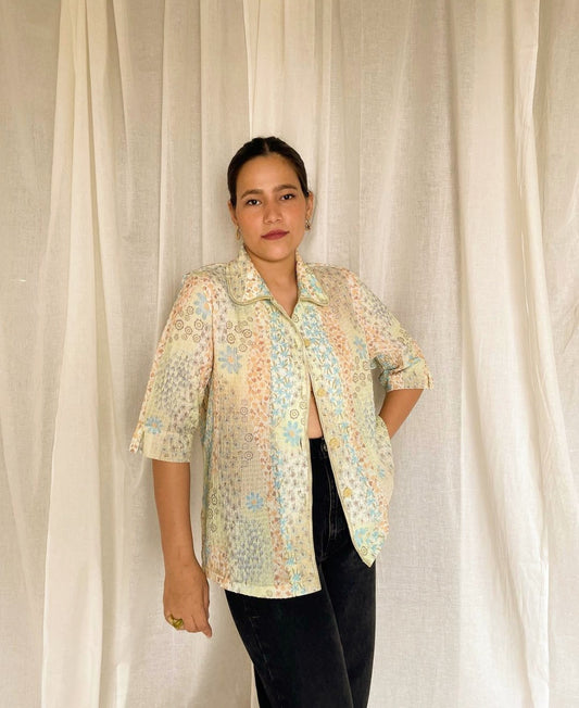 Multicolour floral print textured shirt