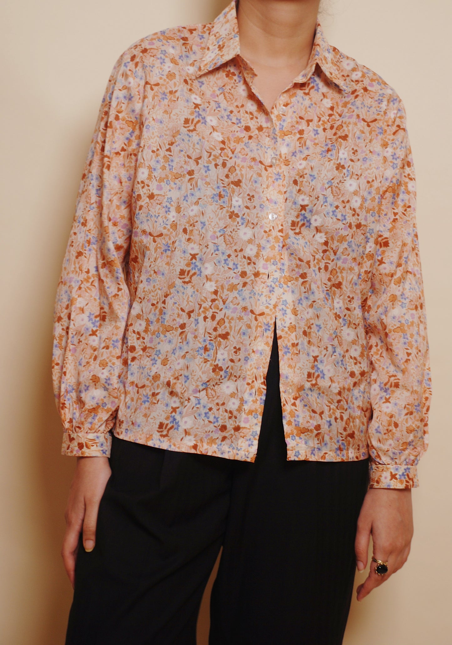 Beige floral button up shirt