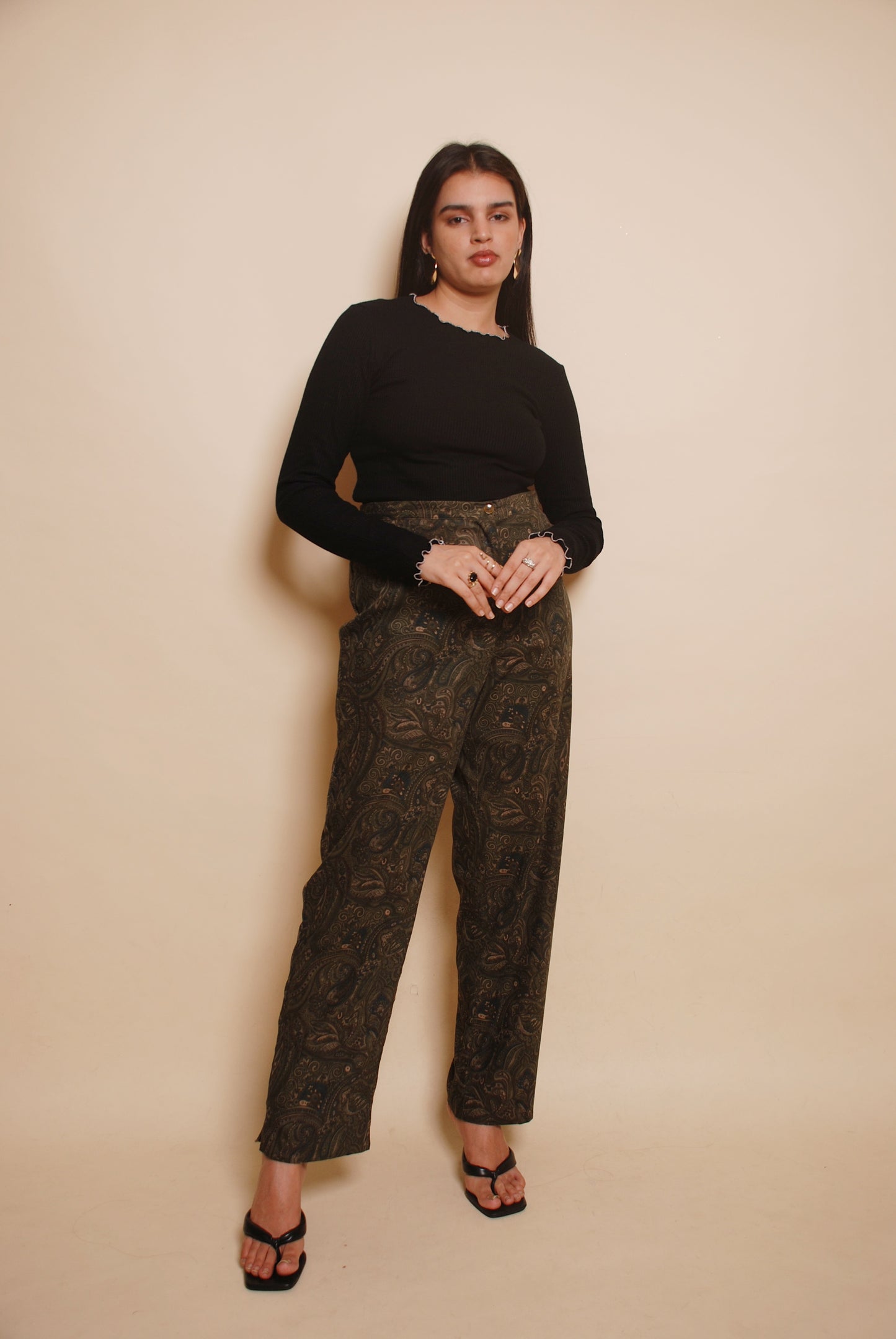 Vintage moss green printed pants