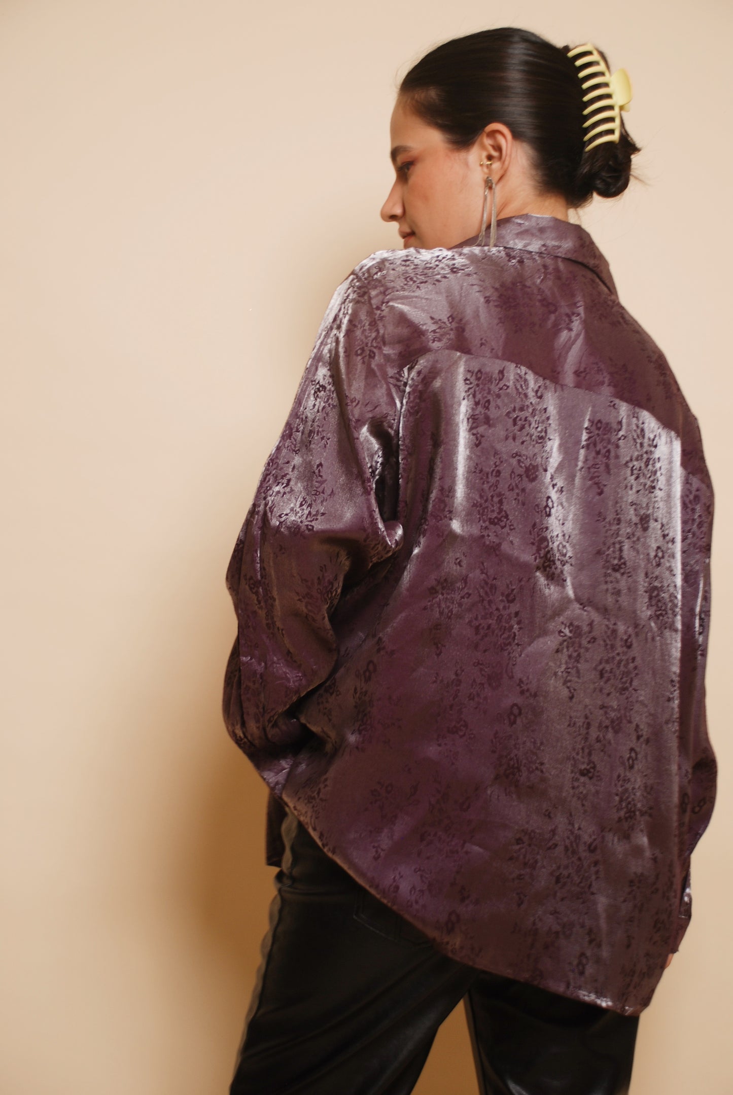 Vintage plum metallic floral shirt