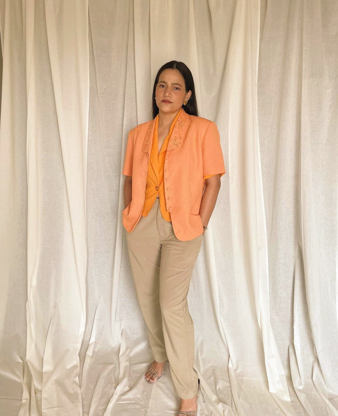 Vintage 70’s orange embroidered short sleeve blazer