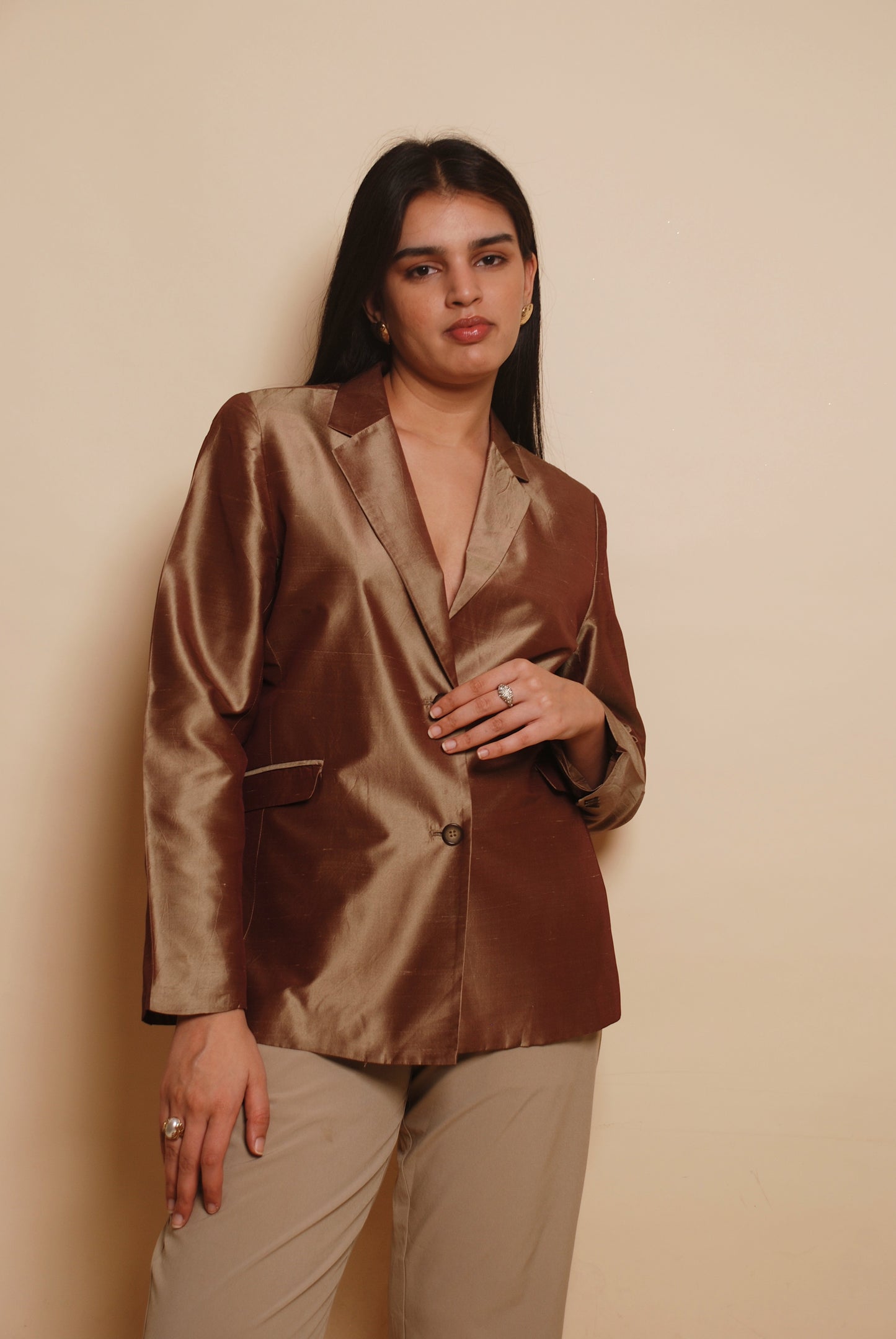 Bronze metallic full sleeve blazer