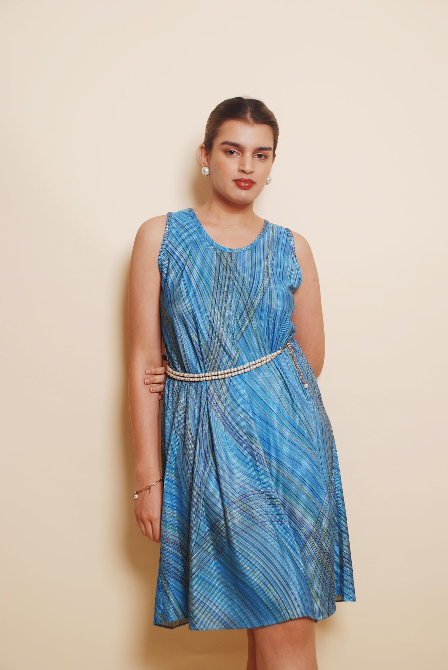 Blue plisse midi dress