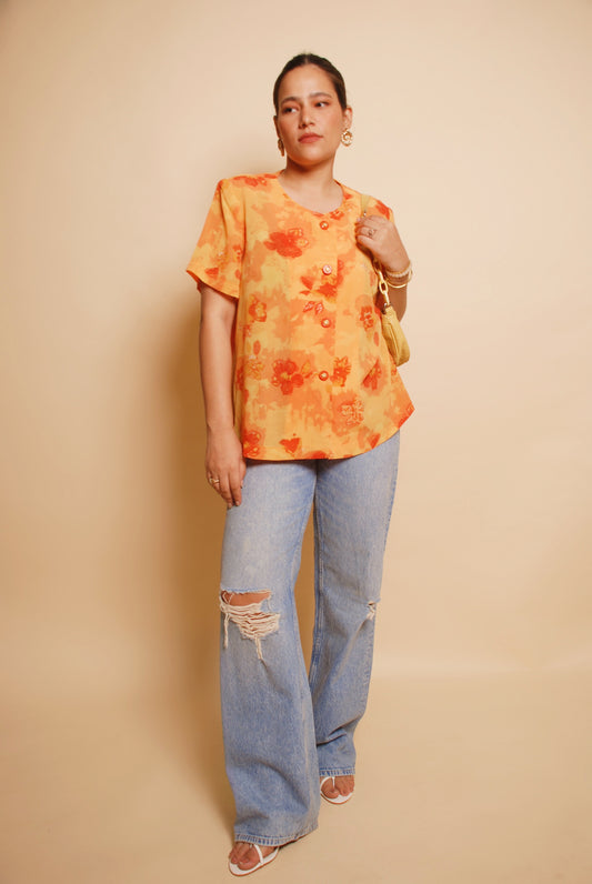 Vintage orange & yellow floral blouse