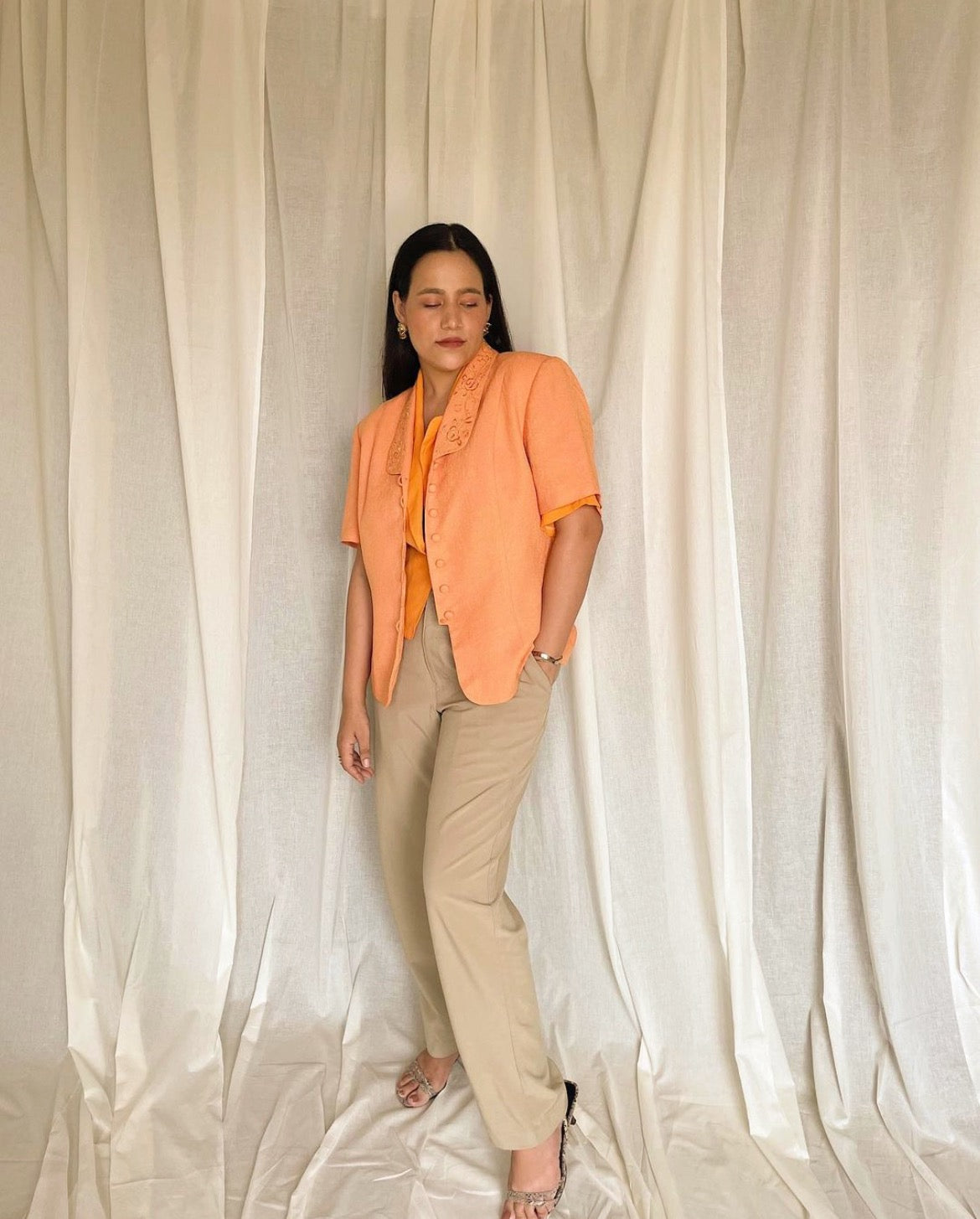 Vintage 70’s orange embroidered short sleeve blazer