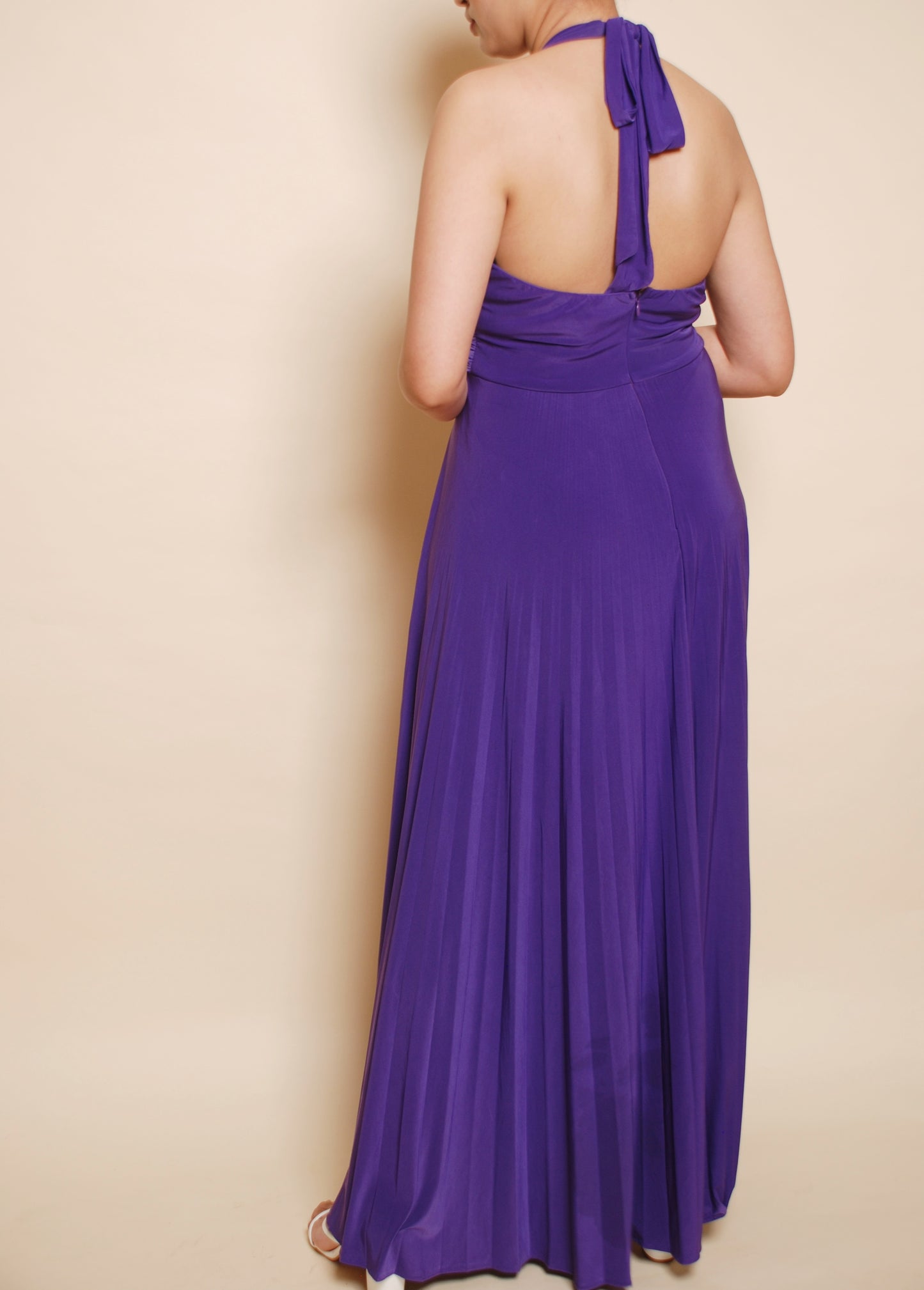 Vintage purple halter pleated gown