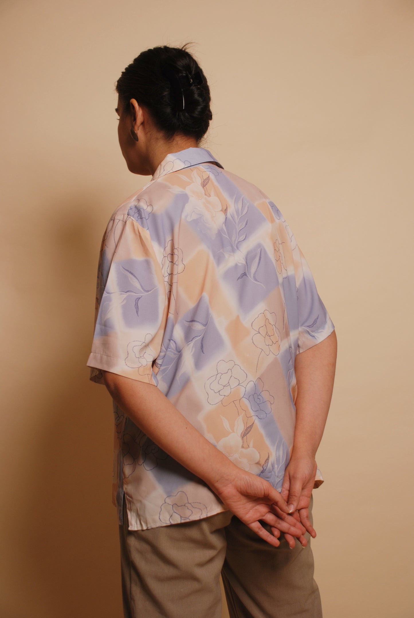 Sky blue & beige printed resort shirt