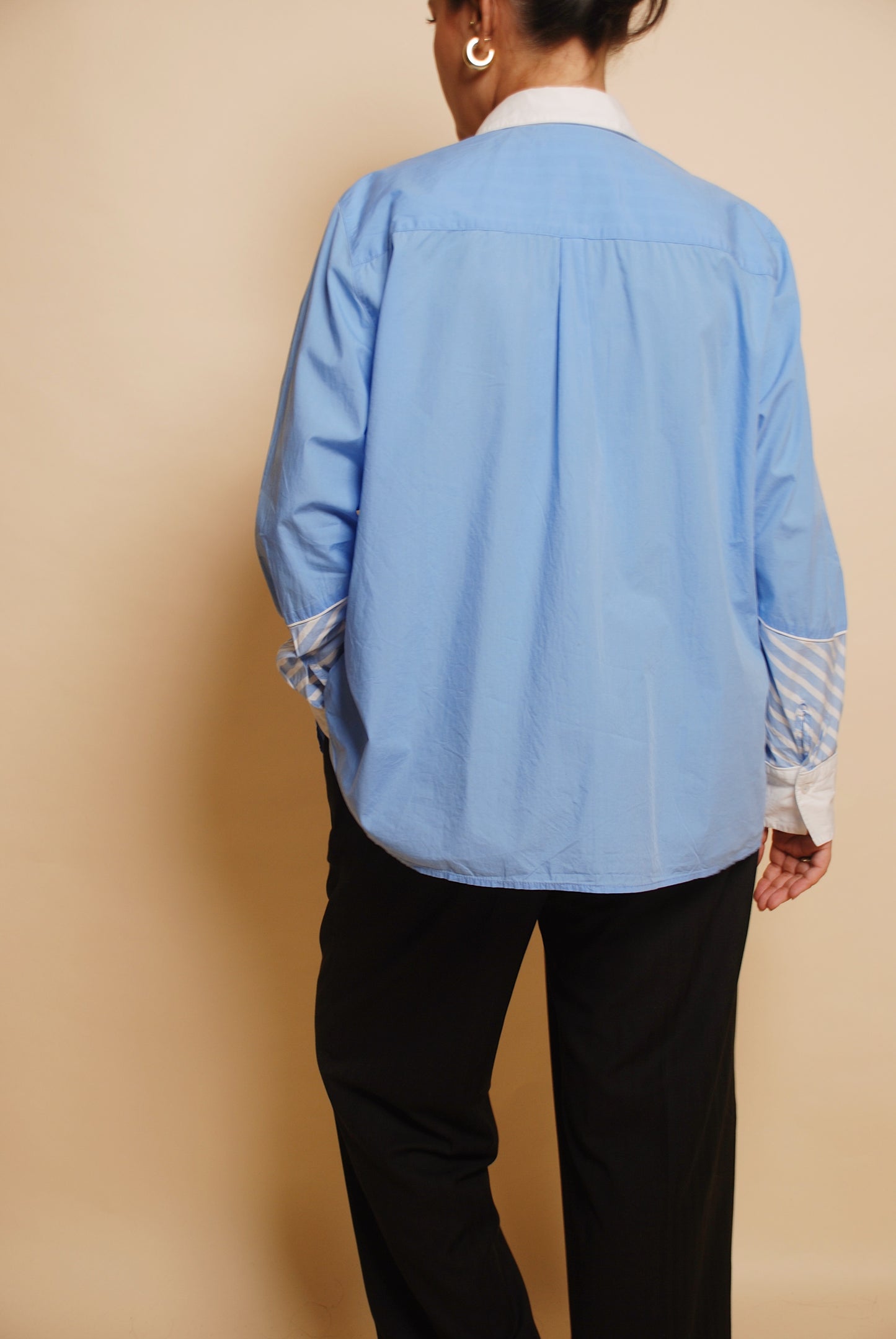 Sky blue solid & striped button-up shirt