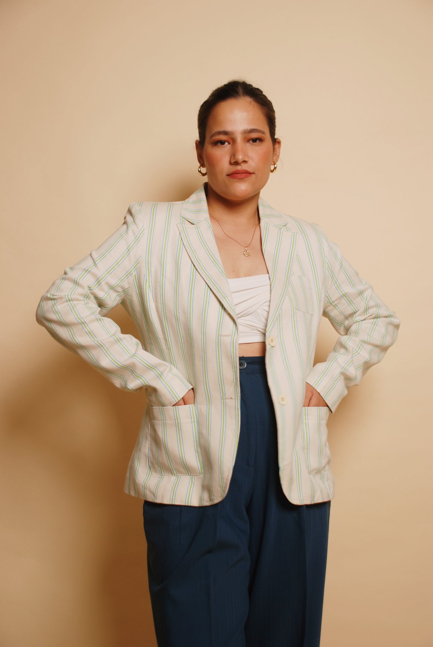 Vintage white striped two button blazer