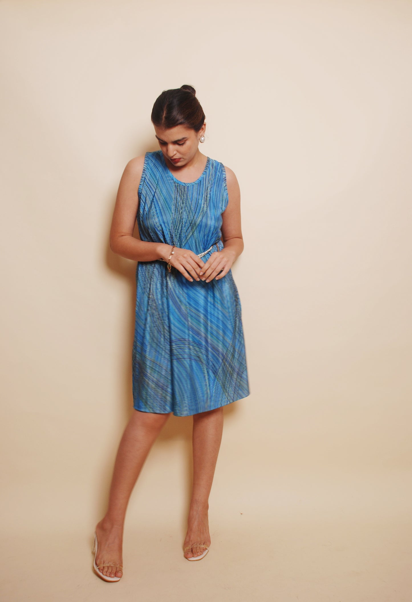 Blue plisse midi dress