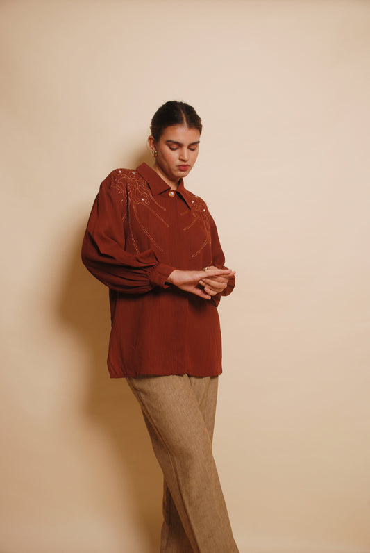 Brick red embroidered shirt